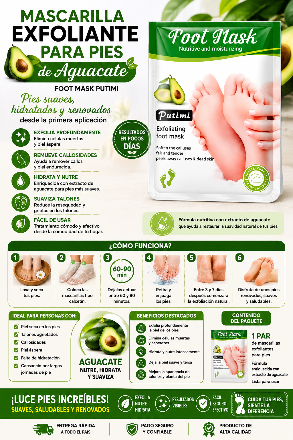 Mascarilla exfoliante para pies de aguacate food mask
