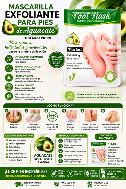 Mascarilla exfoliante para pies de aguacate food mask