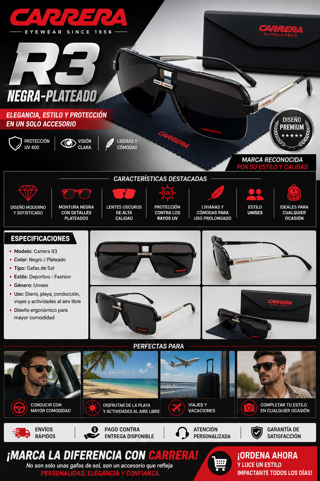 CARRERA R3-NEGRA-PLATEADO