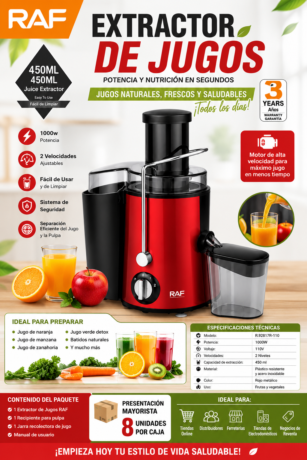 EXTRACTOR DE JUGO RAF (8 UND X CAJA)