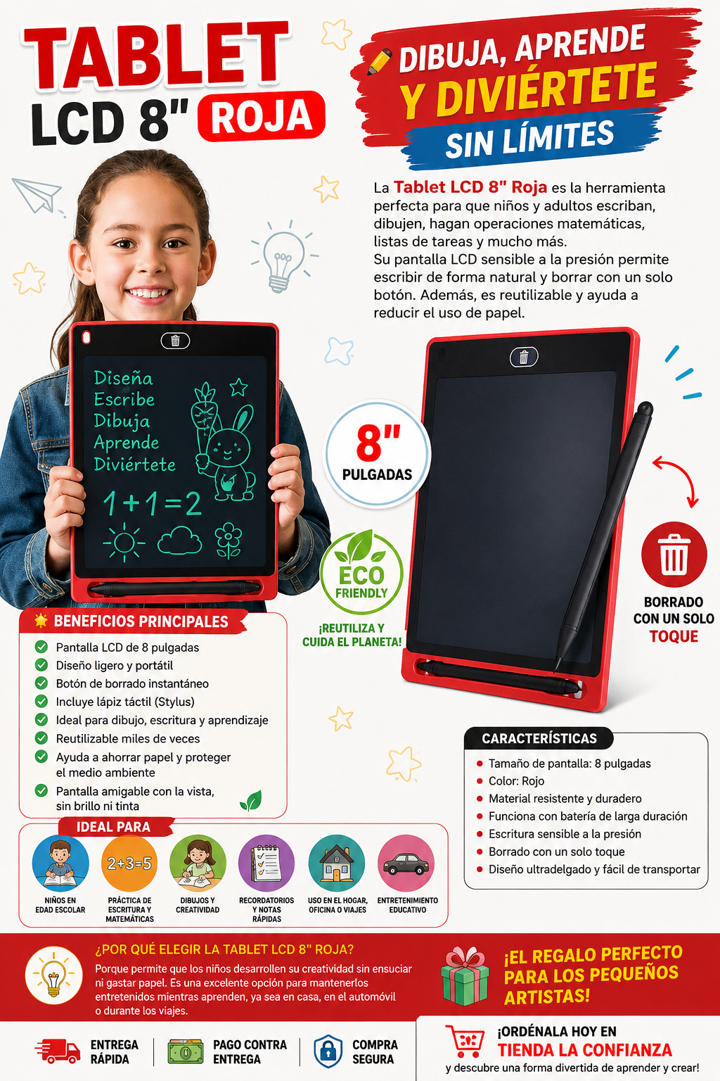 tABLET LCD 8" ROJA